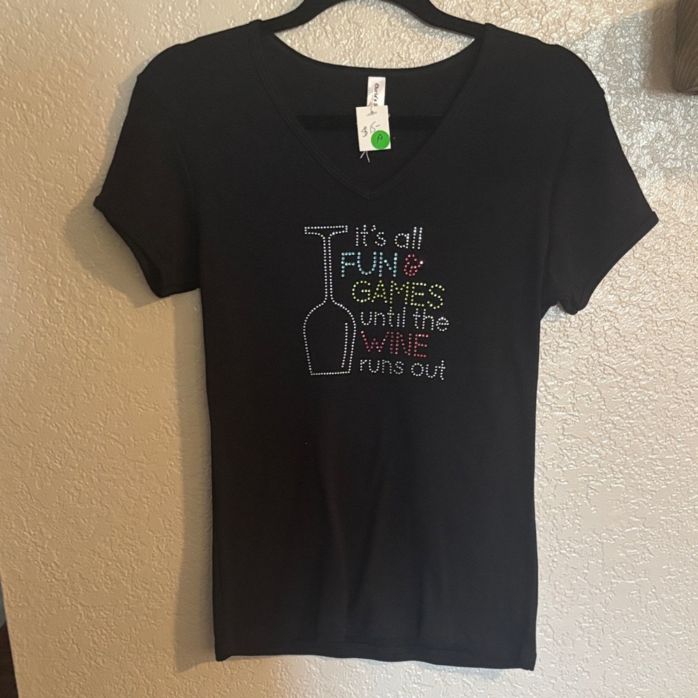 Black V-Neck Women's Top with Fun Graphic